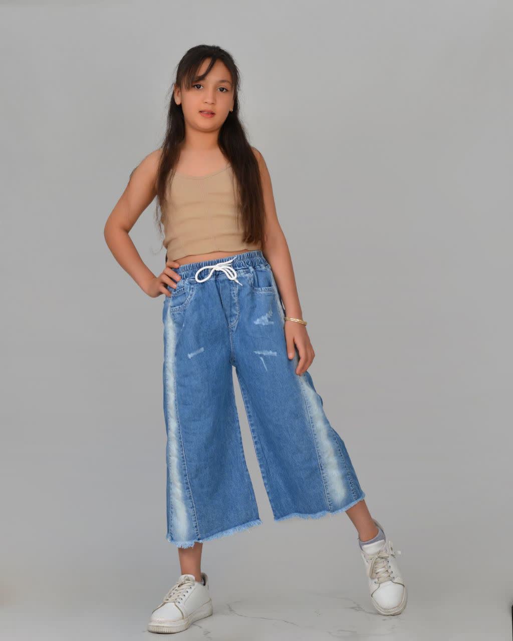 شلوارک لی یا شلوار واید شافل دخترانه دمپا ریش و ساده